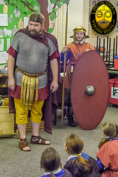 Child dressed as Auxiliary Soldier on a Roman in-school visit by Lore and Saga - Image copyrighted © Gary Waidson. All rights reserved.
